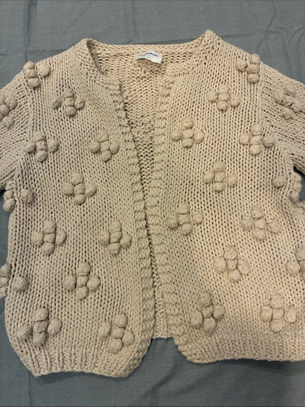 Callahan Popcorn Knit Cardigan XS Cream Open Front Sweater